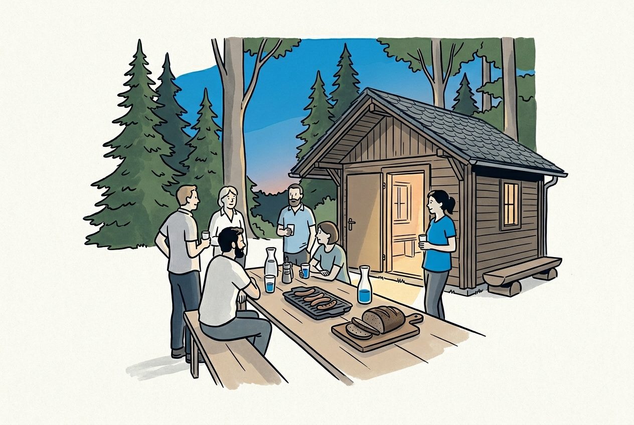 Abend an der Staatswaldhütte Chüewald · Treffpunkt am 19. August
