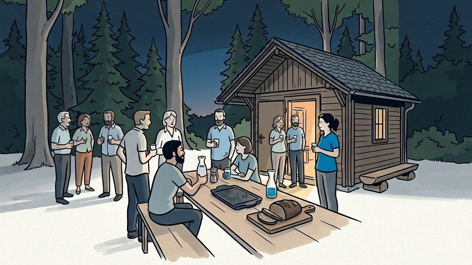 Illustration zum Abend an der Staatswaldhütte Chüewald · 19. August 2026